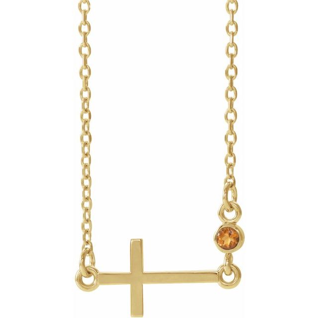 Round Natural Citrine Sideways Cross Necklace