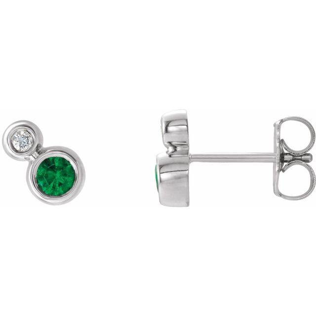 Round 3mm Natural Emerald & .03 CTW Natural Diamond Earrings