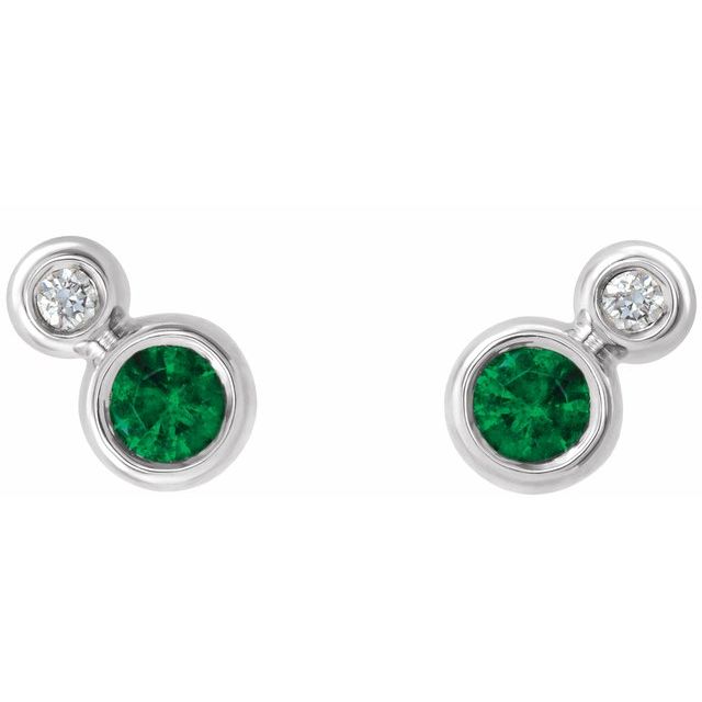 Round 3mm Lab-Grown Emerald & .03 CTW Natural Diamond Earrings