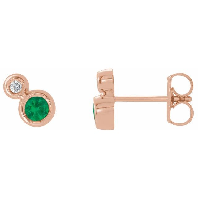 Round 5mm Lab-Grown Emerald & 1/8 CTW Natural Diamond Earrings