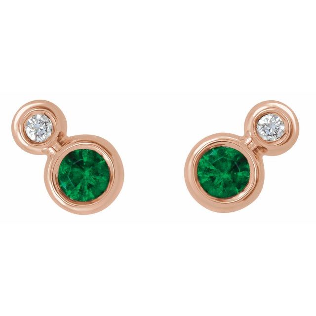 Round 5mm Lab-Grown Emerald & 1/8 CTW Natural Diamond Earrings