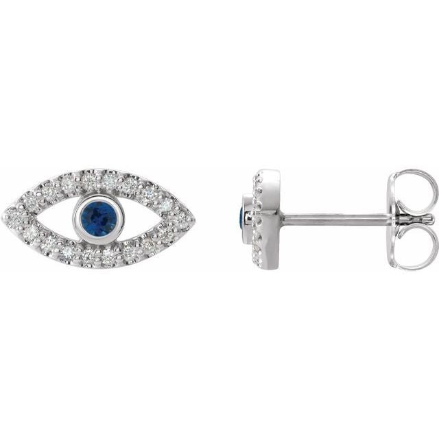 Round Natural Blue Sapphire & Natural White Sapphire Evil Eye Earrings