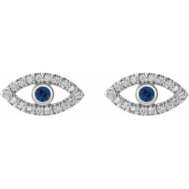 Round Natural Blue Sapphire & Natural White Sapphire Evil Eye Earrings