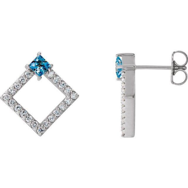 Square Natural Aquamarine & 1/3 CTW Natural Diamond Earrings