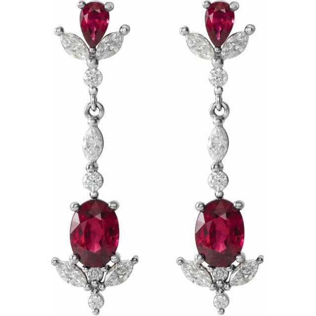 Oval Natural Ruby & 3/4 CTW Natural Diamond Dangle Earrings
