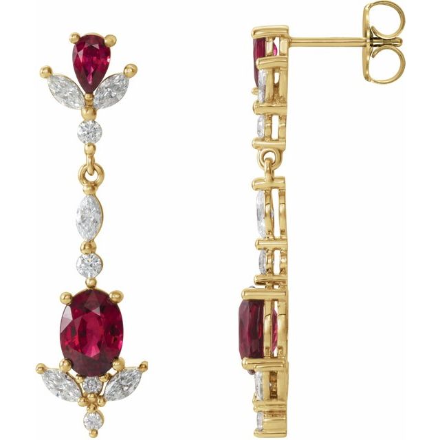 Oval Natural Ruby & 3/4 CTW Natural Diamond Dangle Earrings