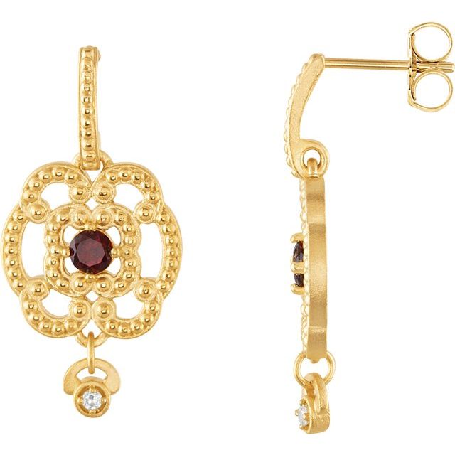 Round Natural Mozambique Garnet & .03 CTW Natural Diamond Earrings