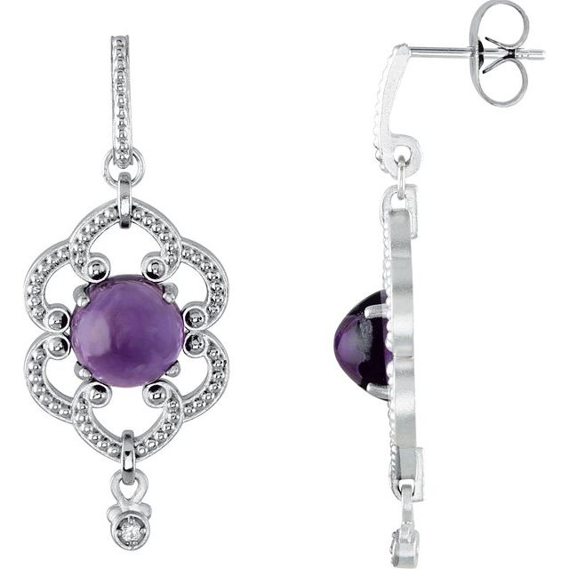 Round Natural Amethyst & .03 CTW Natural Diamond Granulated Earrings