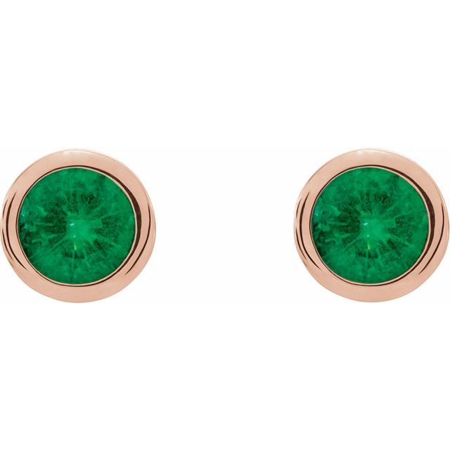 Round Lab-Grown Emerald Bezel-Set Earrings