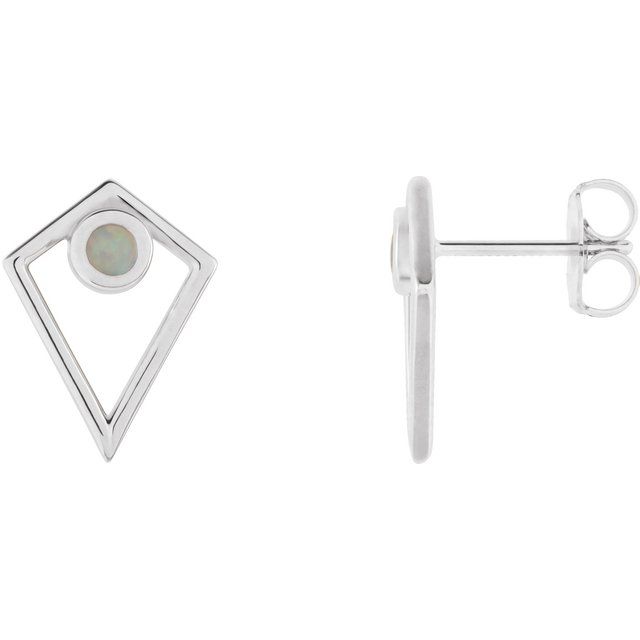 Round Natural Opal Cabochon Pyramid Earrings