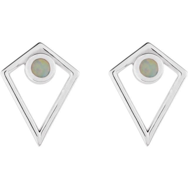 Round Natural Opal Cabochon Pyramid Earrings