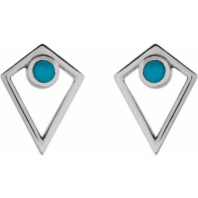 Round Natural Turquoise Cabochon Pyramid Earrings