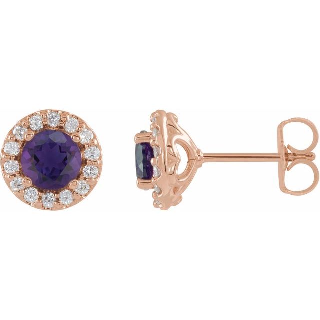 Round 4mm Natural Amethyst & 1/8 CTW Natural Diamond Earrings