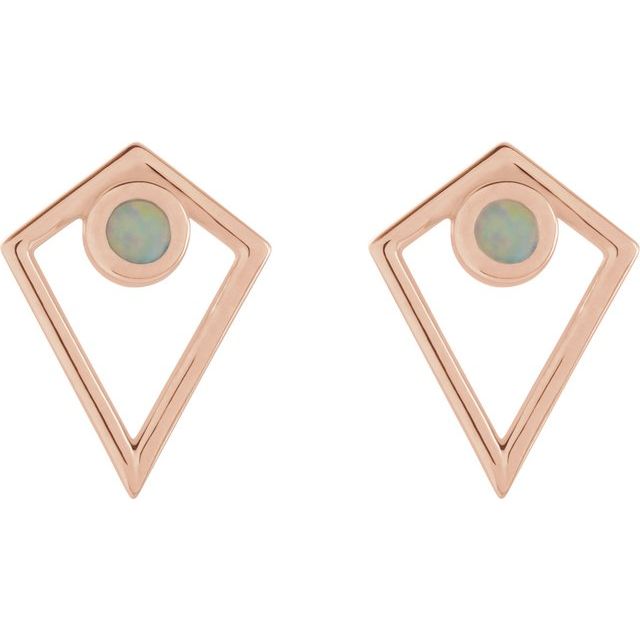 Round Natural Opal Cabochon Pyramid Earrings