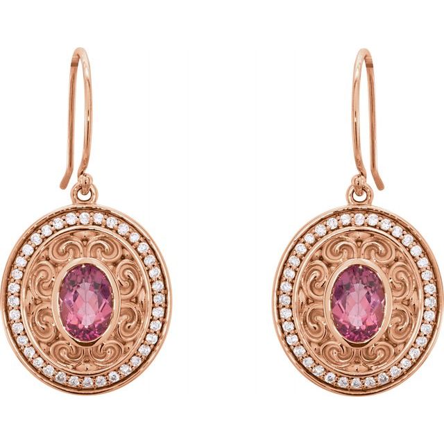 Oval Natural Pink Tourmaline & 1/3 CTW Natural Diamond Earrings
