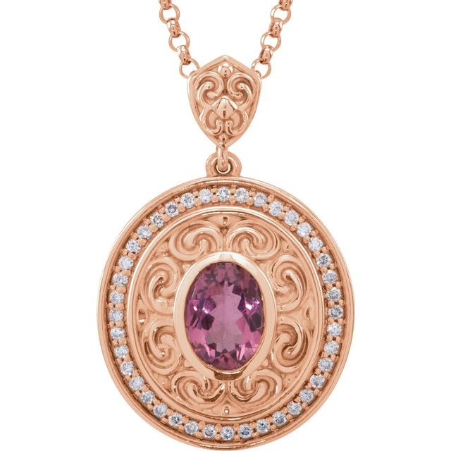 Oval Natural Pink Tourmaline & 1/5 CTW Diamond Necklace