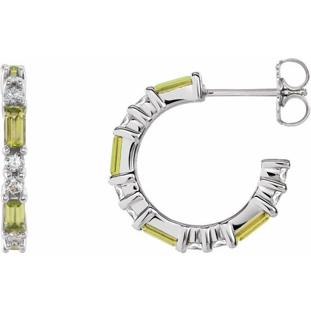 Straight baguette Natural Peridot & 1/2 CTW Natural Diamond Earrings