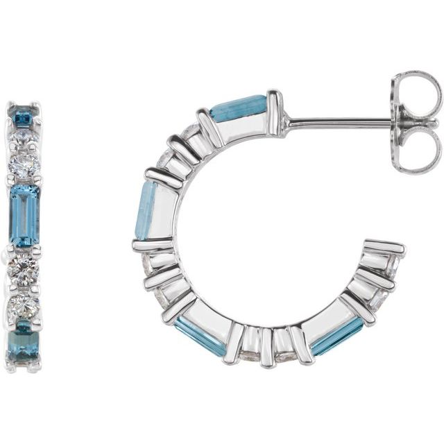 Straight baguette Natural Aquamarine & 1/2 CTW Natural Diamond Earrings