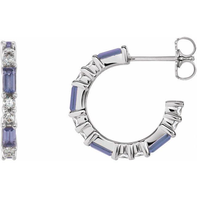 Straight baguette Natural Tanzanite & 1/2 CTW Natural Diamond Earrings