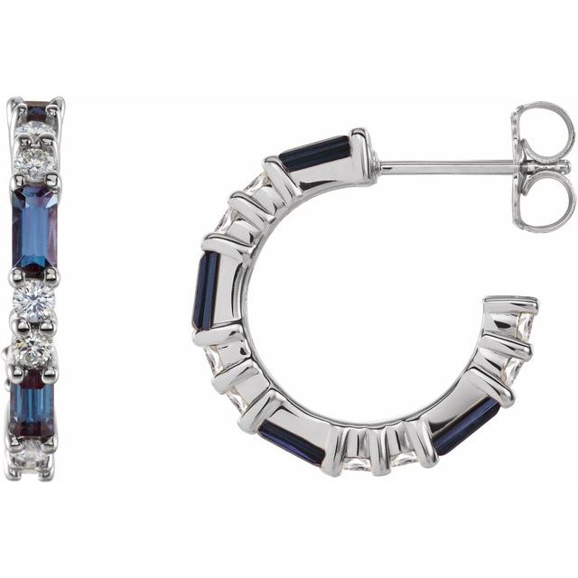Straight baguette Lab-Grown Alexandrite & 1/2 CTW Natural Diamond Earrings