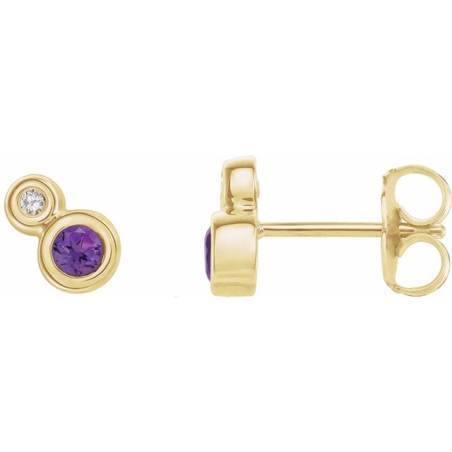 Round 4mm Natural Amethyst & .06 CTW Natural Diamond Earrings