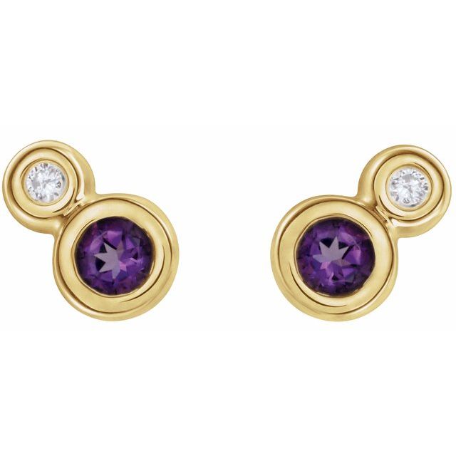 Round 4mm Natural Amethyst & .06 CTW Natural Diamond Earrings