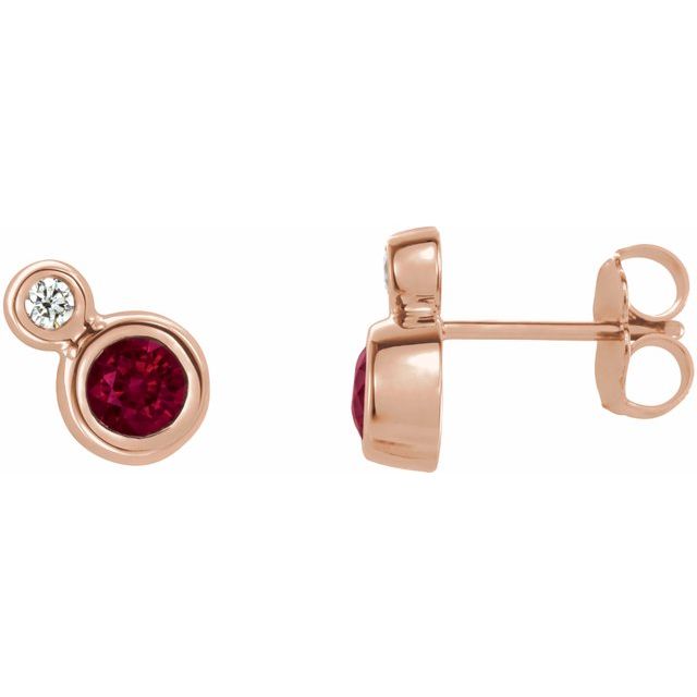 Round 5mm Lab-Grown Ruby & 1/8 CTW Natural Diamond Earrings