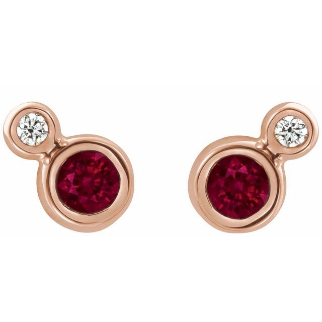 Round 4mm Lab-Grown Ruby & .06 CTW Natural Diamond Earrings