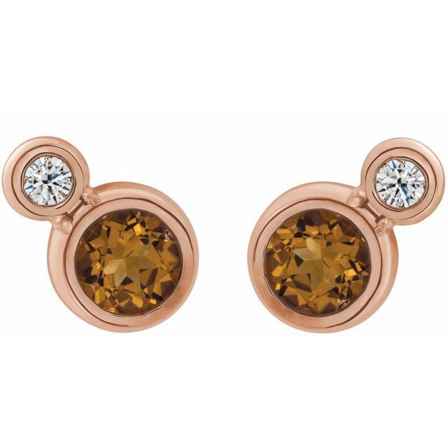 Round 4mm Natural Citrine & .06 CTW Natural Diamond Earrings