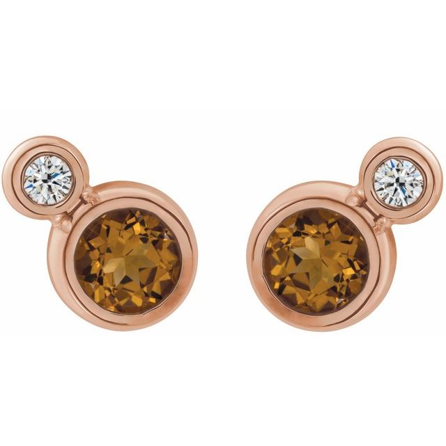 Round 3mm Natural Citrine & .03 CTW Natural Diamond Earrings