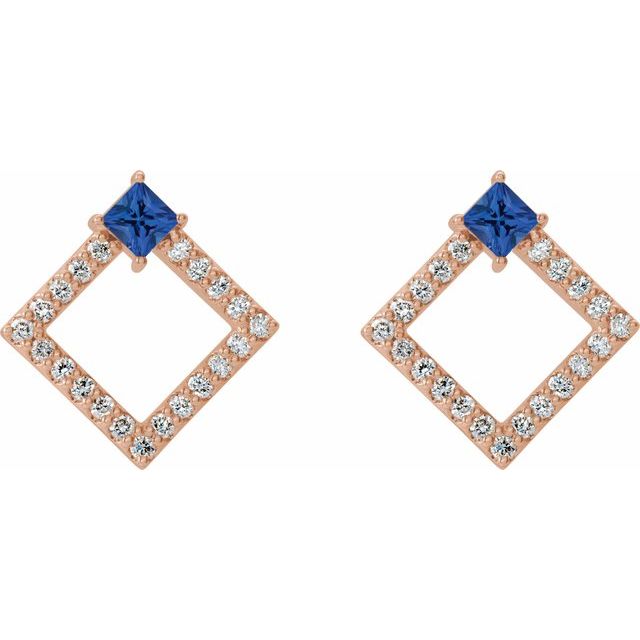 Square Natural Tanzanite & 1/3 CTW Natural Diamond Earrings