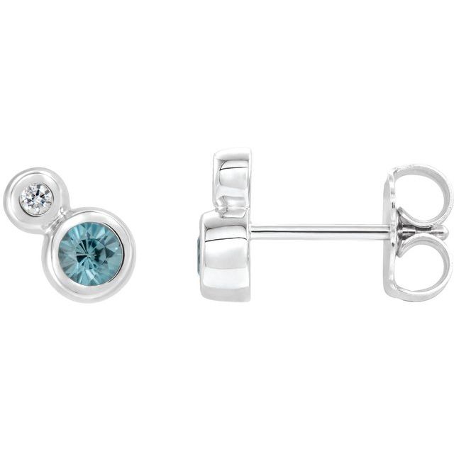 Round 4mm Natural Blue Zircon & .06 CTW Natural Diamond Earrings