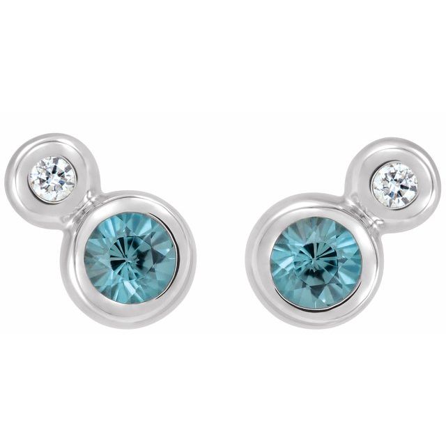 Round 3mm Natural Blue Zircon & .03 CTW Natural Diamond Earrings