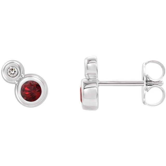 Round 4mm Natural Mozambique Garnet & .06 CTW Natural Diamond Earrings