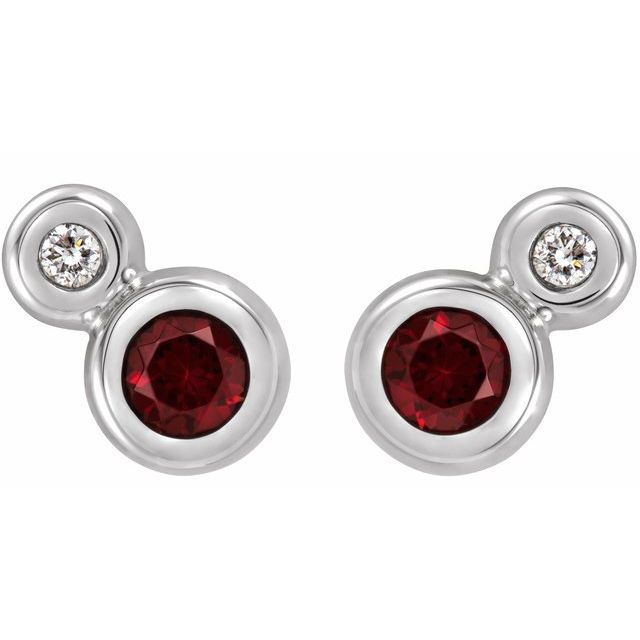 Round 4mm Natural Mozambique Garnet & .06 CTW Natural Diamond Earrings