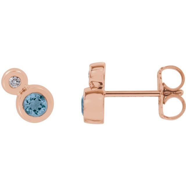 Round 5mm Natural Aquamarine & 1/8 CTW Natural Diamond Earrings