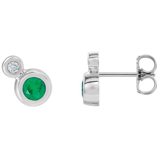 Round 4mm Natural Emerald & .06 CTW Natural Diamond Earrings