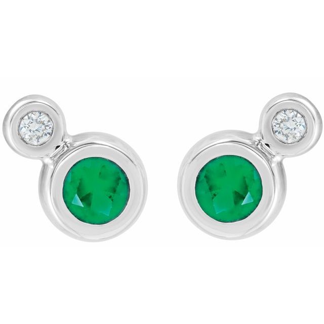 Round 4mm Natural Emerald & .06 CTW Natural Diamond Earrings