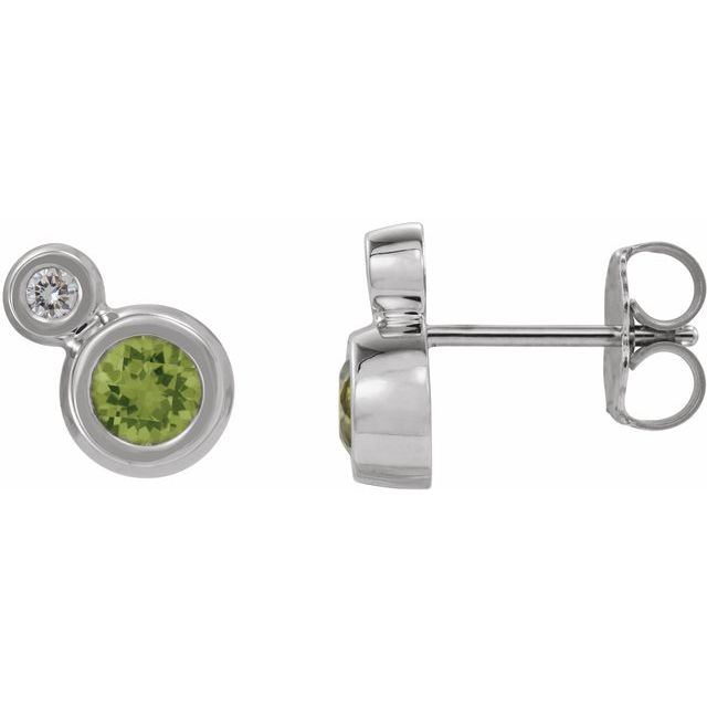 Round 4mm Natural Peridot & .06 CTW Natural Diamond Earrings
