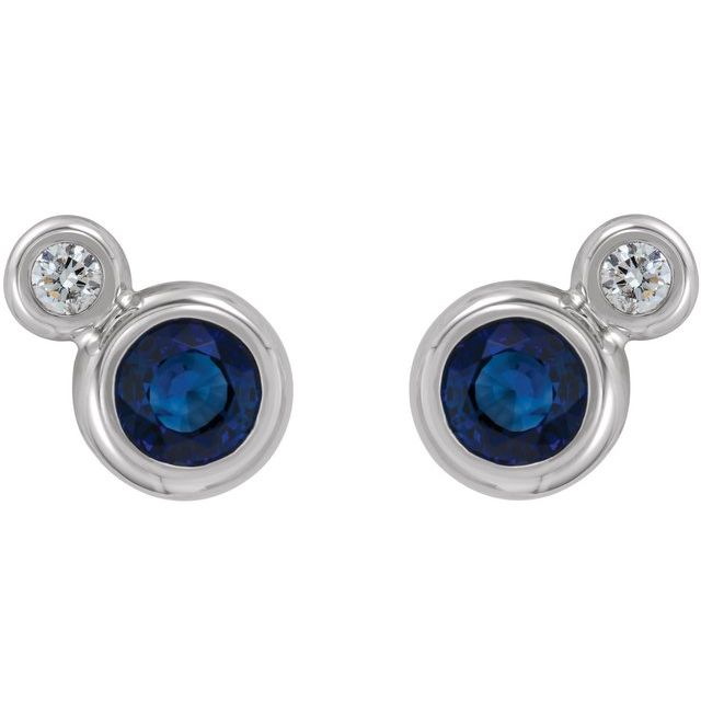 Round 4mm Lab-Grown Blue Sapphire & .06 CTW Natural Diamond Earrings