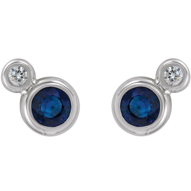 Round 5mm Lab-Grown Blue Sapphire & 1/8 CTW Natural Diamond Earrings
