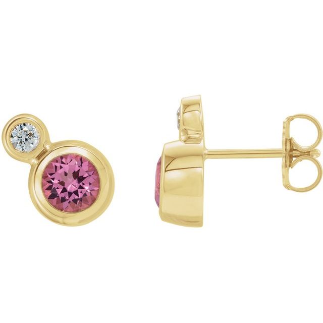 Round 5mm Natural Pink Tourmaline & 1/8 CTW Natural Diamond Earrings