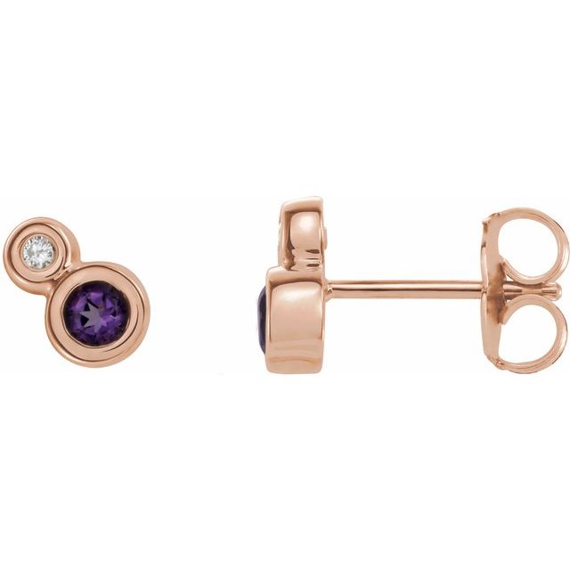Round 3mm Natural Amethyst & .03 CTW Natural Diamond Earrings