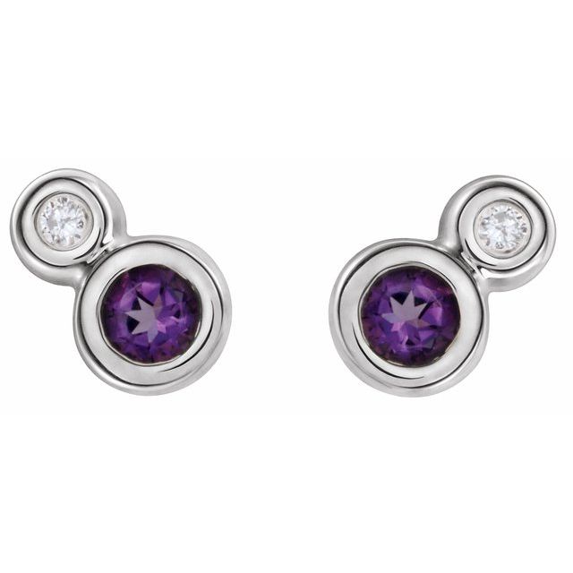 Round 3mm Natural Amethyst & .03 CTW Natural Diamond Earrings