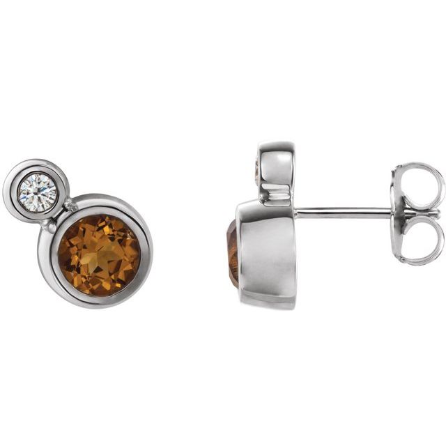 Round 5mm Natural Citrine & 1/8 CTW Natural Diamond Earrings