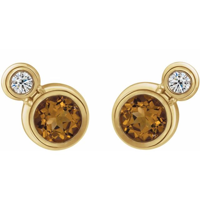 Round 5mm Natural Citrine & 1/8 CTW Natural Diamond Earrings