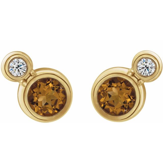 Round 4mm Natural Citrine & .06 CTW Natural Diamond Earrings