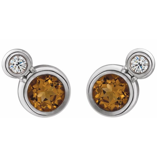 Round 5mm Natural Citrine & 1/8 CTW Natural Diamond Earrings