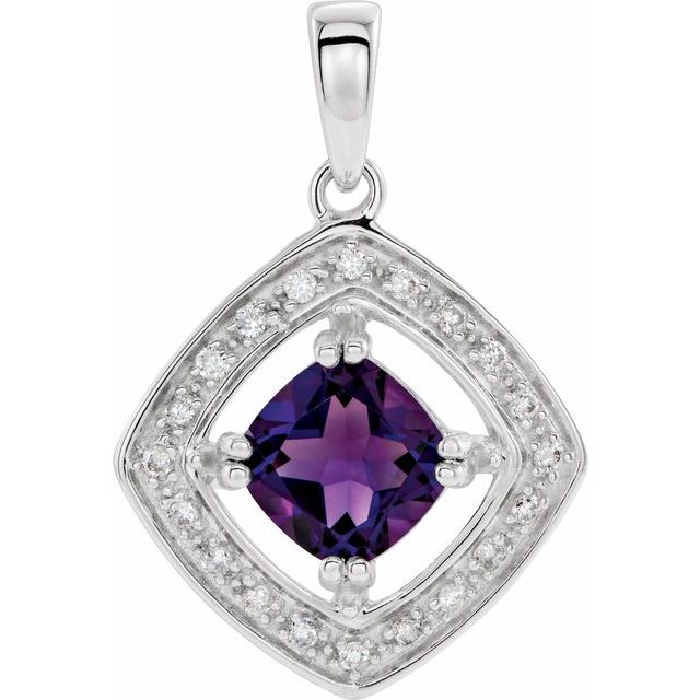 Natural Amethyst & 1/10 CTW Natural Diamond Pendant