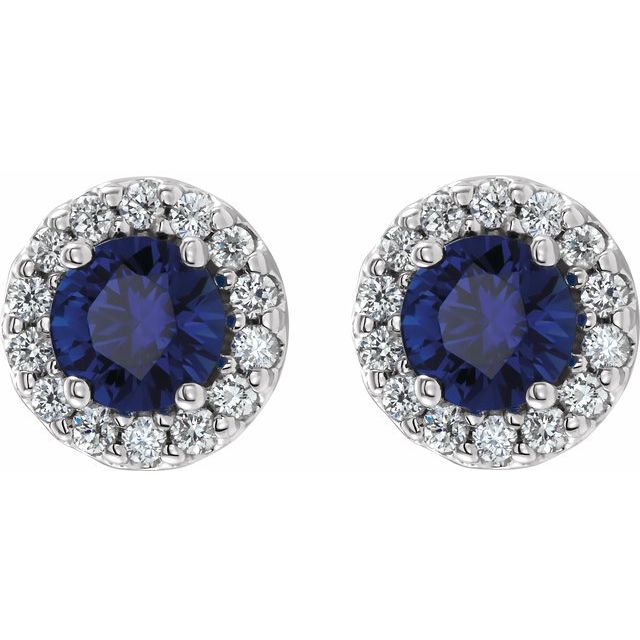 Round 5mm Lab-Grown Blue Sapphire & 1/4 CTW Natural Diamond Earrings